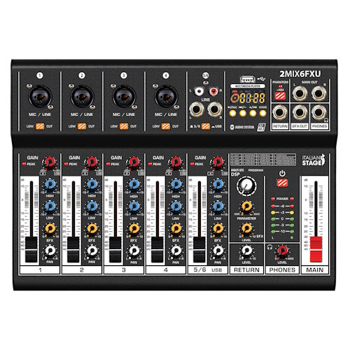 Italian Stage 2MIX6PRO USB Stereo Mixer 6-Ch with Bluetooth and DSP MultiFX