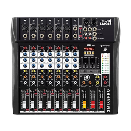 Italian Stage 2MIX8PRO USB Stereo Mixer 8-Ch with Bluetooth and DSP MultiFX