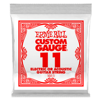 Ernie Ball .011 Plain Steel Electric or Acoustic Guitar Strings 6 Pack