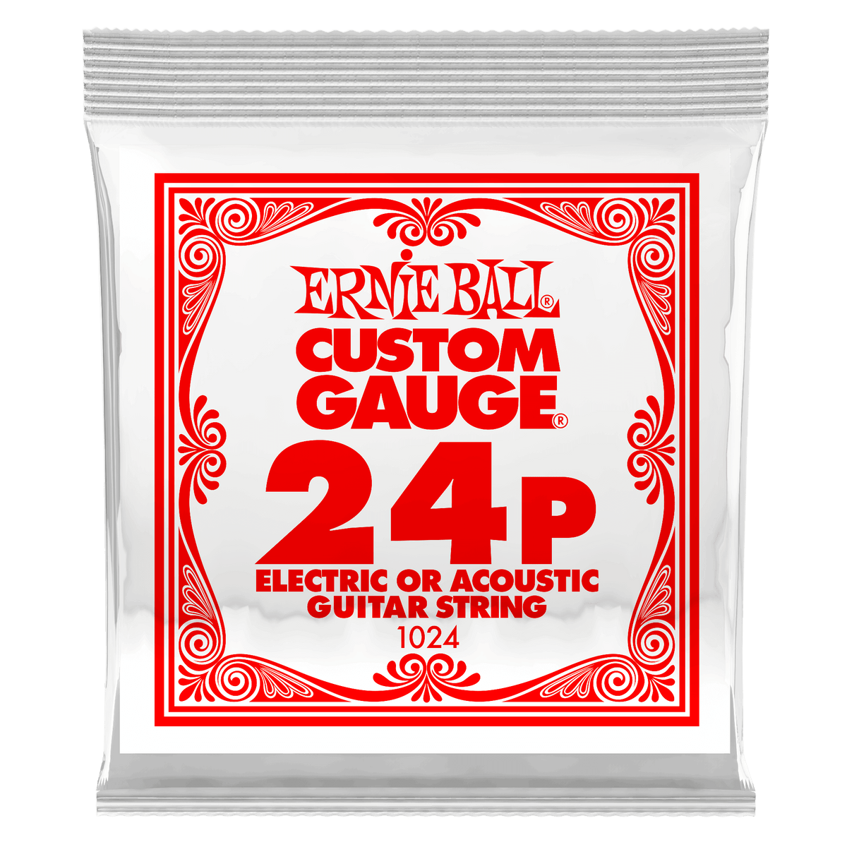 Ernie Ball .024 Plain Steel Electric or Acoustic Guitar Strings 6 Pack