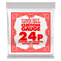 Ernie Ball .024 Plain Steel Electric or Acoustic Guitar Strings 6 Pack