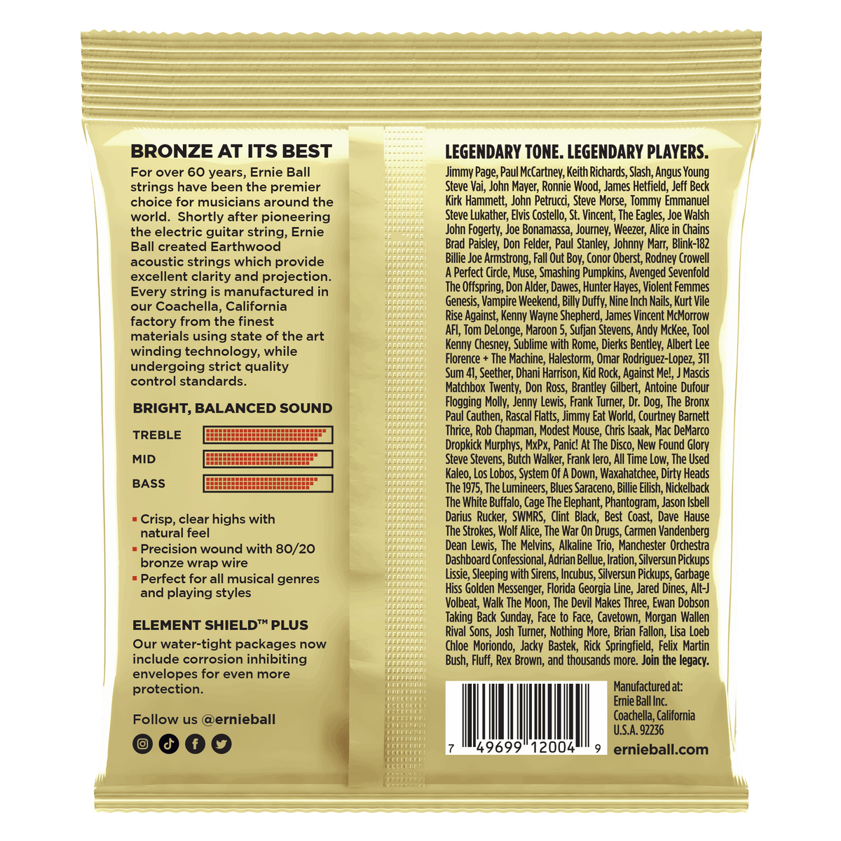 Ernie Ball Light Earthwood 80/20 Bronze Acoustic Guitar Strings 11-52 Gauge