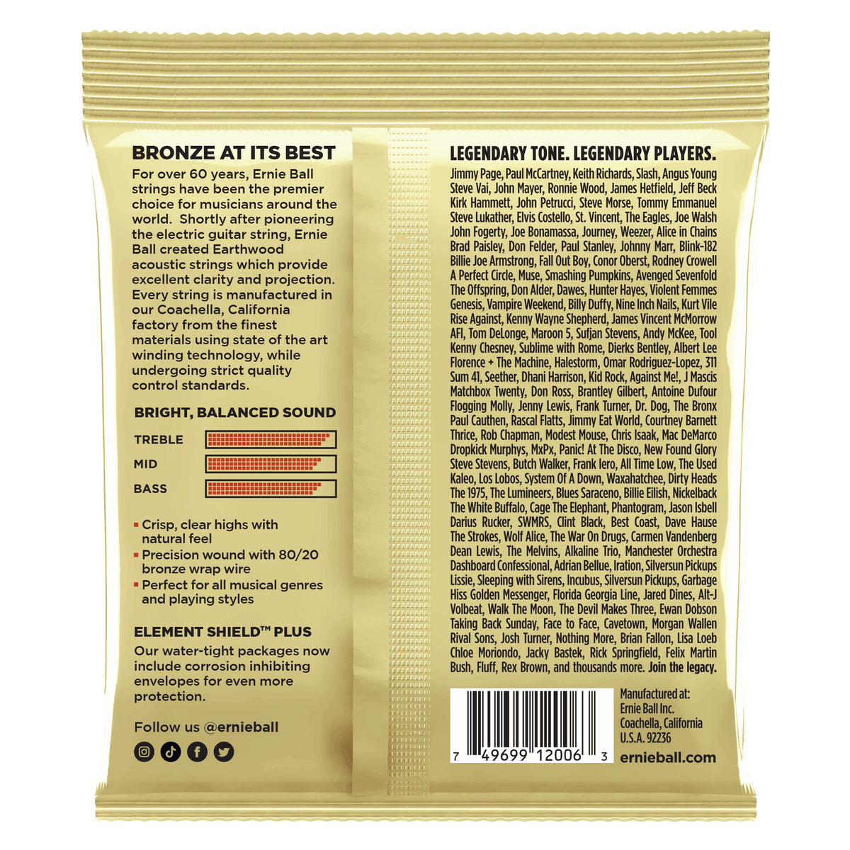Ernie Ball Extra Light Earthwood 80/20 Bronze Acoustic Guitar Strings 10-50 Gauge