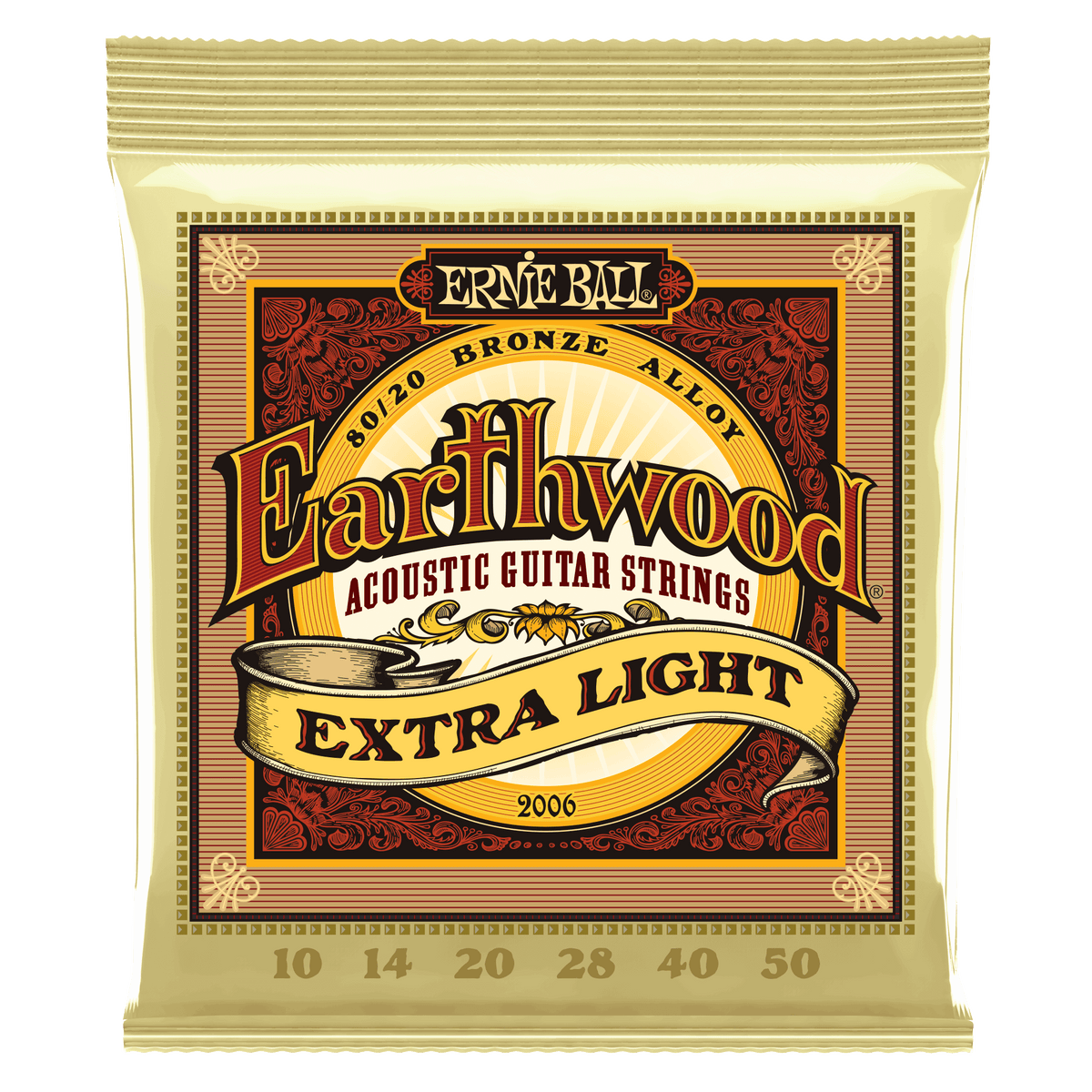 Ernie Ball Extra Light Earthwood 80/20 Bronze Acoustic Guitar Strings 10-50 Gauge