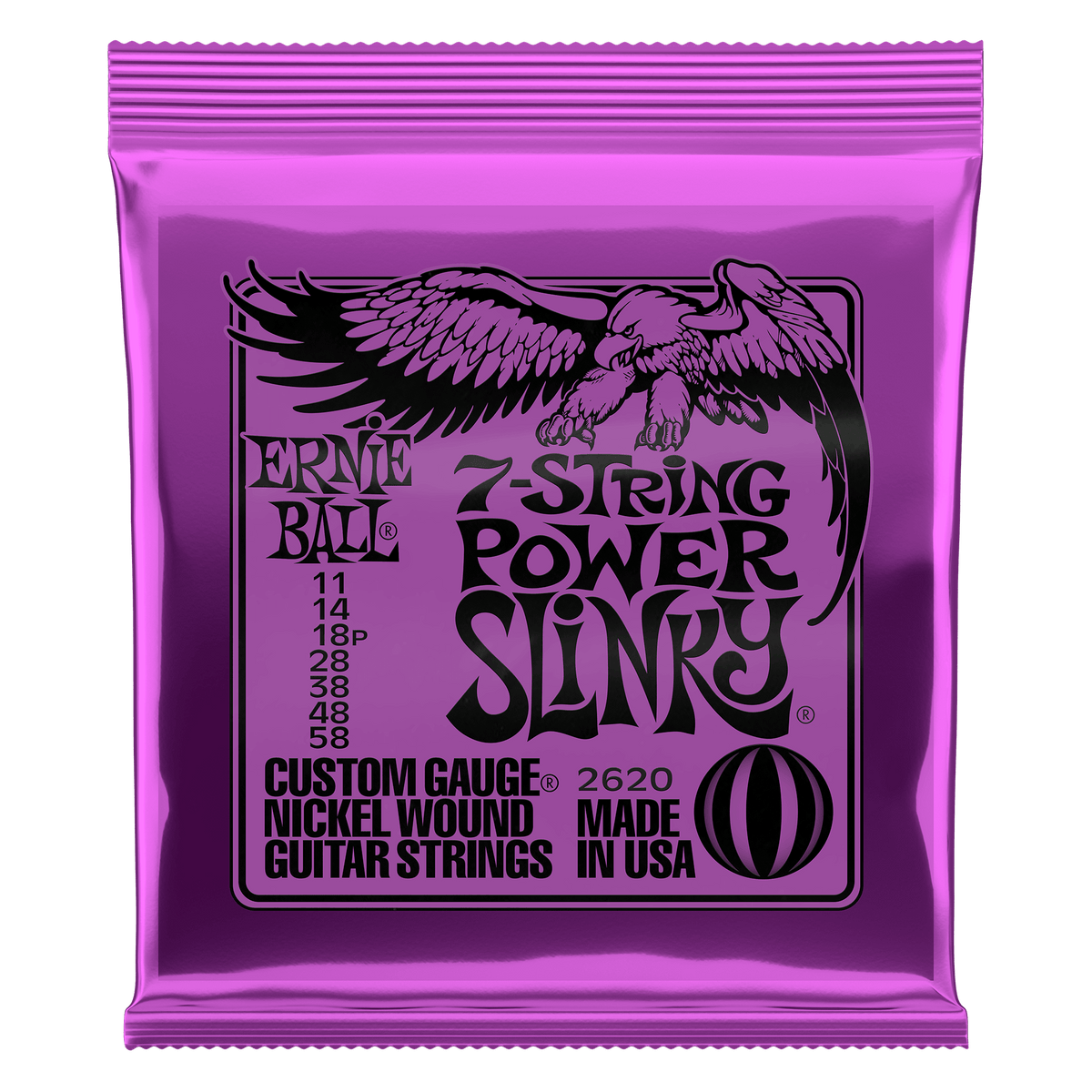 Ernie Ball Power Slinky Nickel Wound 7-String Electric Guitar Strings 11-58 Gauge