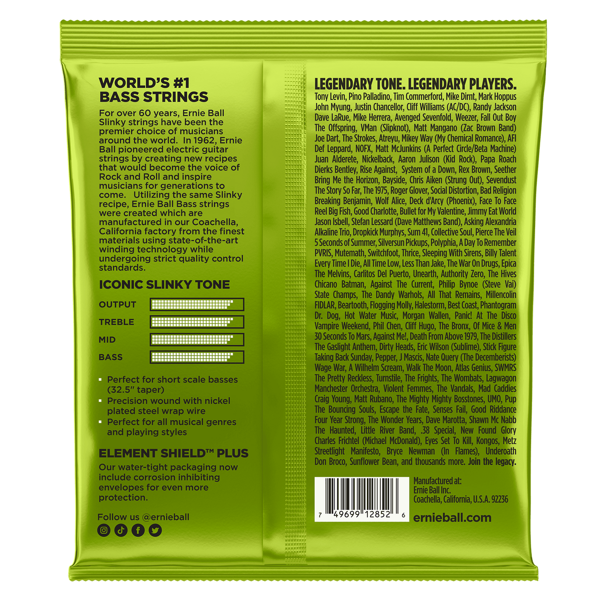 Ernie Ball Regular Slinky Nickel Wound Short Scale Electric Bass Strings 45-105 Gauge