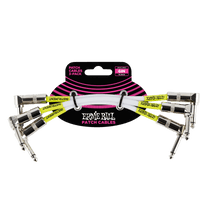 Ernie Ball Classic Patch Cable Angle/Angle 6in - White - 3 Pack