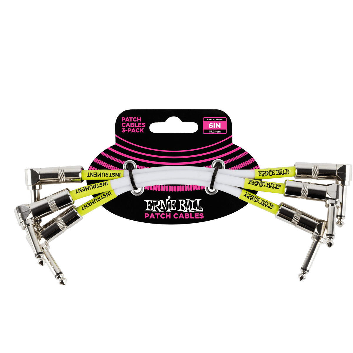 Ernie Ball Classic Patch Cable Angle/Angle 6in - White - 3 Pack