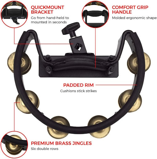 Pearl Tambourine PTM-10GHX Quick Mount Brass Jingles with Holder