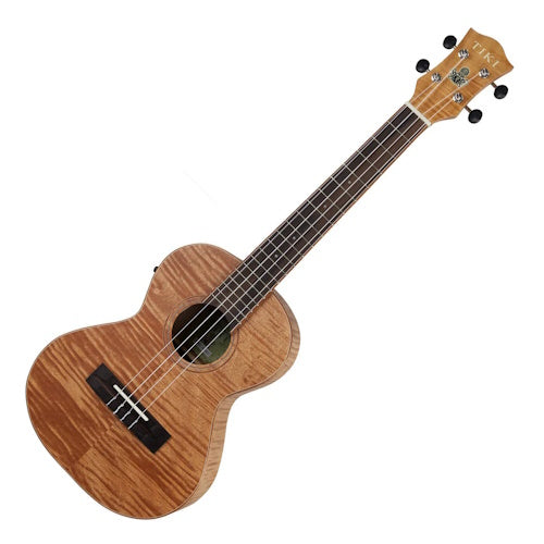 Tiki 2 Series Mahogany Flame Top Tenor Electric Ukulele with Gig Bag Natural Satin