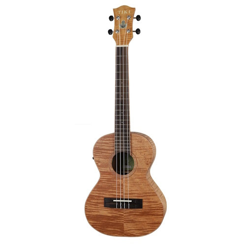 Tiki 2 Series Mahogany Flame Top Tenor Electric Ukulele with Gig Bag Natural Satin