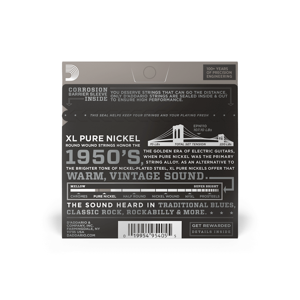 D'Addario 10-45 Regular Light, XL Pure Nickel Electric Guitar Strings