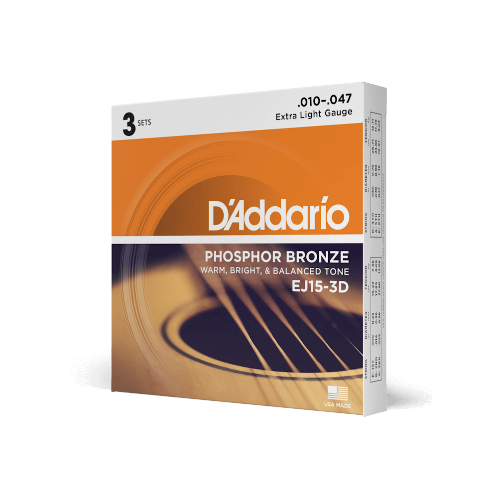 D'Addario 10-47 Extra Light, Phosphor Bronze Acoustic Guitar Strings