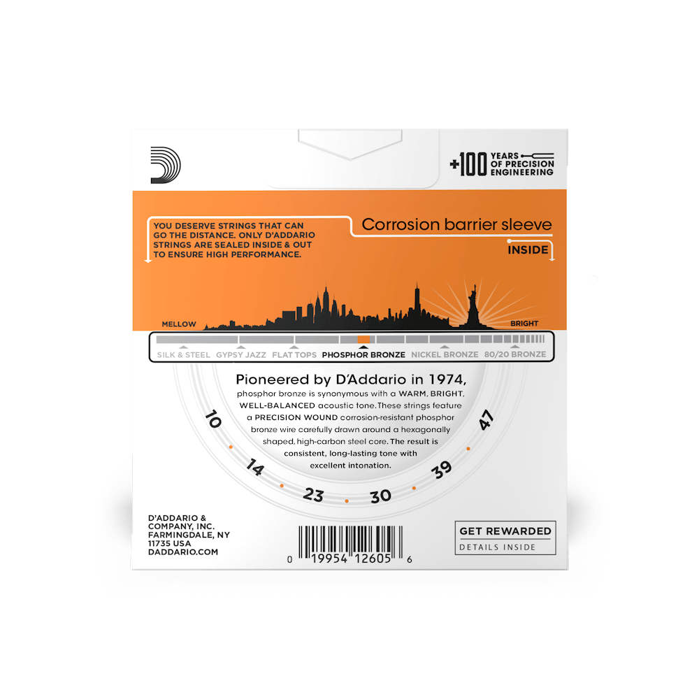 D'Addario 10-47 Extra Light, Phosphor Bronze Acoustic Guitar Strings