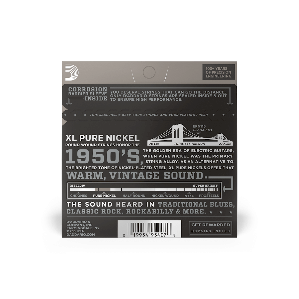 D'Addario 11-48 Medium, XL Pure Nickel Electric Guitar Strings