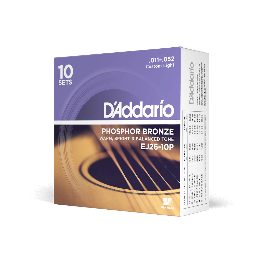 D'Addario 11-52 Custom Light, Phosphor Bronze Acoustic Guitar Strings