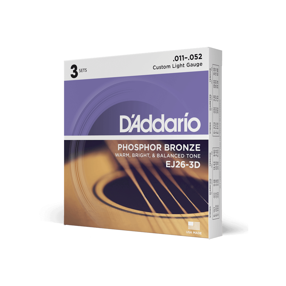 D'Addario 11-52 Custom Light, Phosphor Bronze Acoustic Guitar Strings