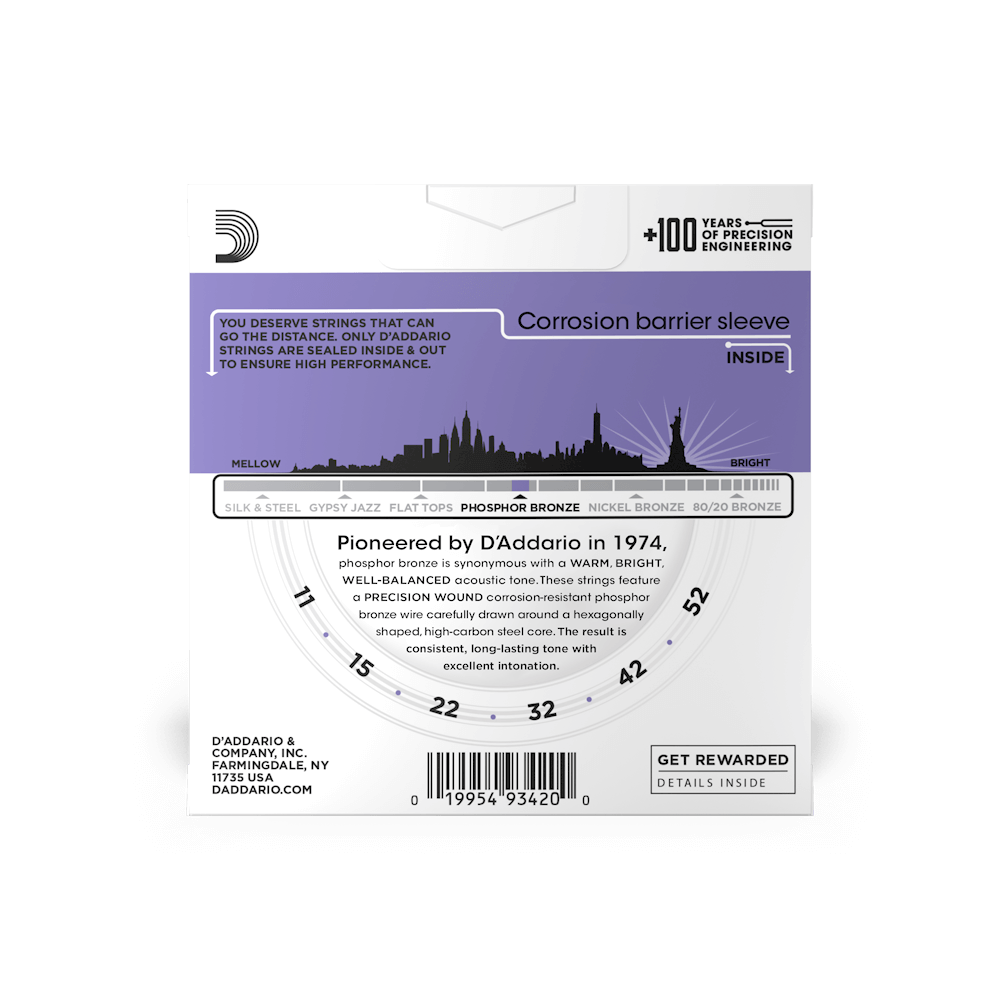 D'Addario 11-52 Custom Light, Phosphor Bronze Acoustic Guitar Strings