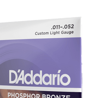 D'Addario 11-52 Custom Light, Phosphor Bronze Acoustic Guitar Strings