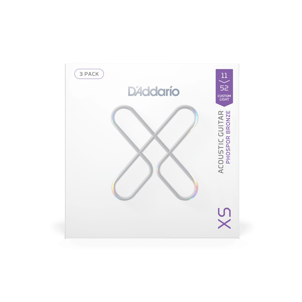 D'Addario 11-52 Custom Light, XS Phosphor Bronze Coated Acoustic Guitar Strings