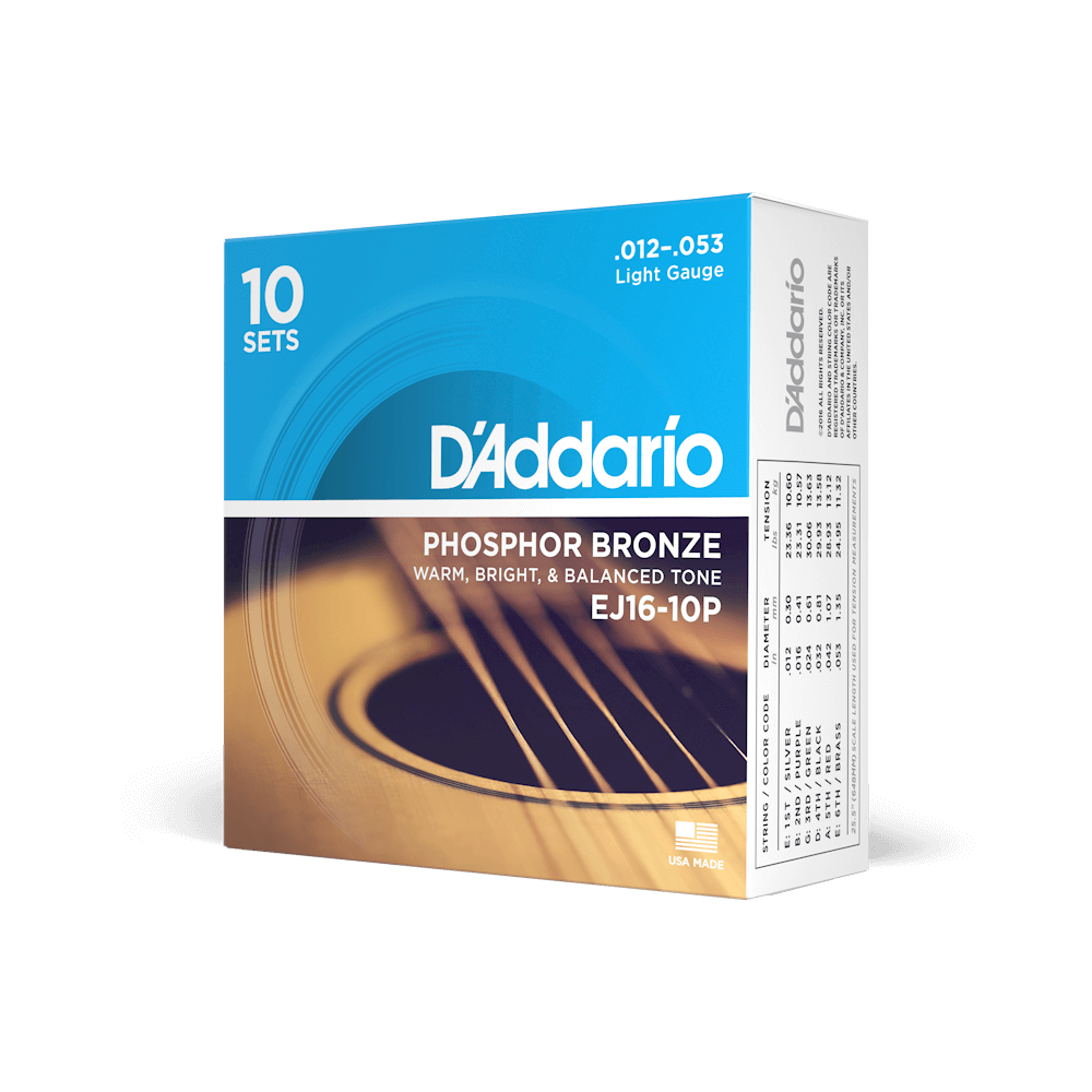 D'Addario 12-53 Light, Phosphor Bronze Acoustic Guitar Strings