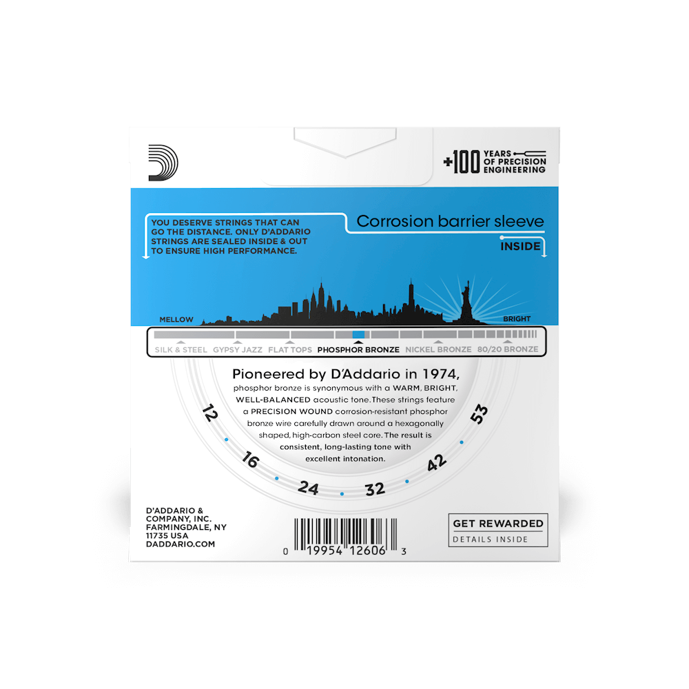 D'Addario 12-53 Light, Phosphor Bronze Acoustic Guitar Strings