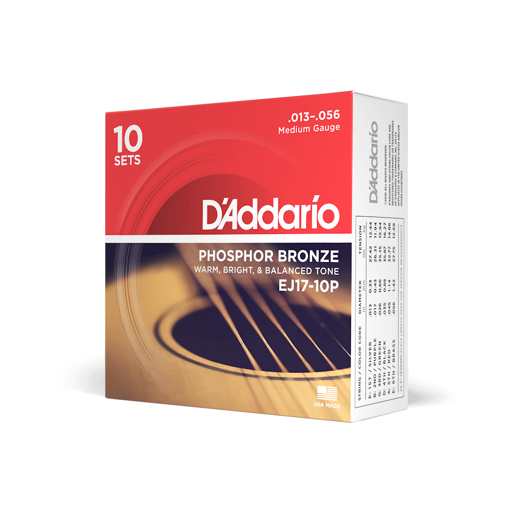 D'Addario 13-56 Medium, Phosphor Bronze Acoustic Guitar Strings
