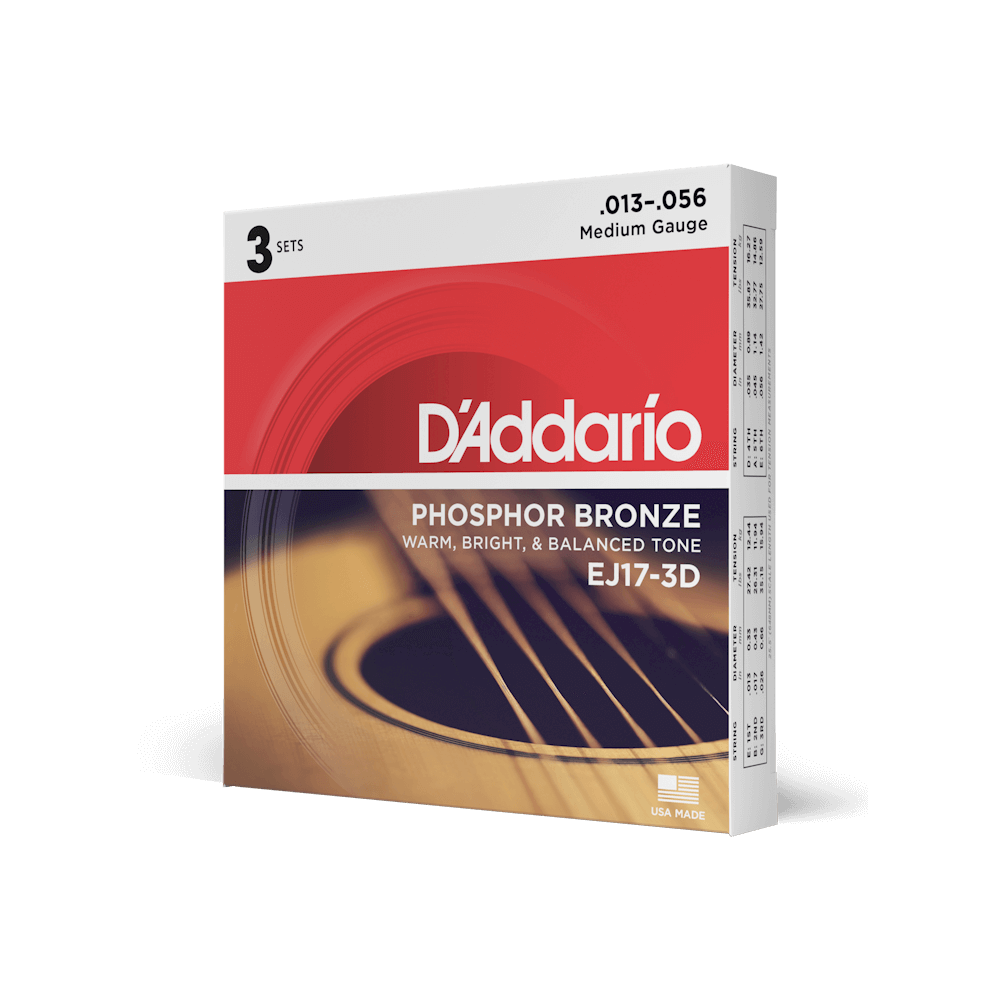 D'Addario 13-56 Medium, Phosphor Bronze Acoustic Guitar Strings