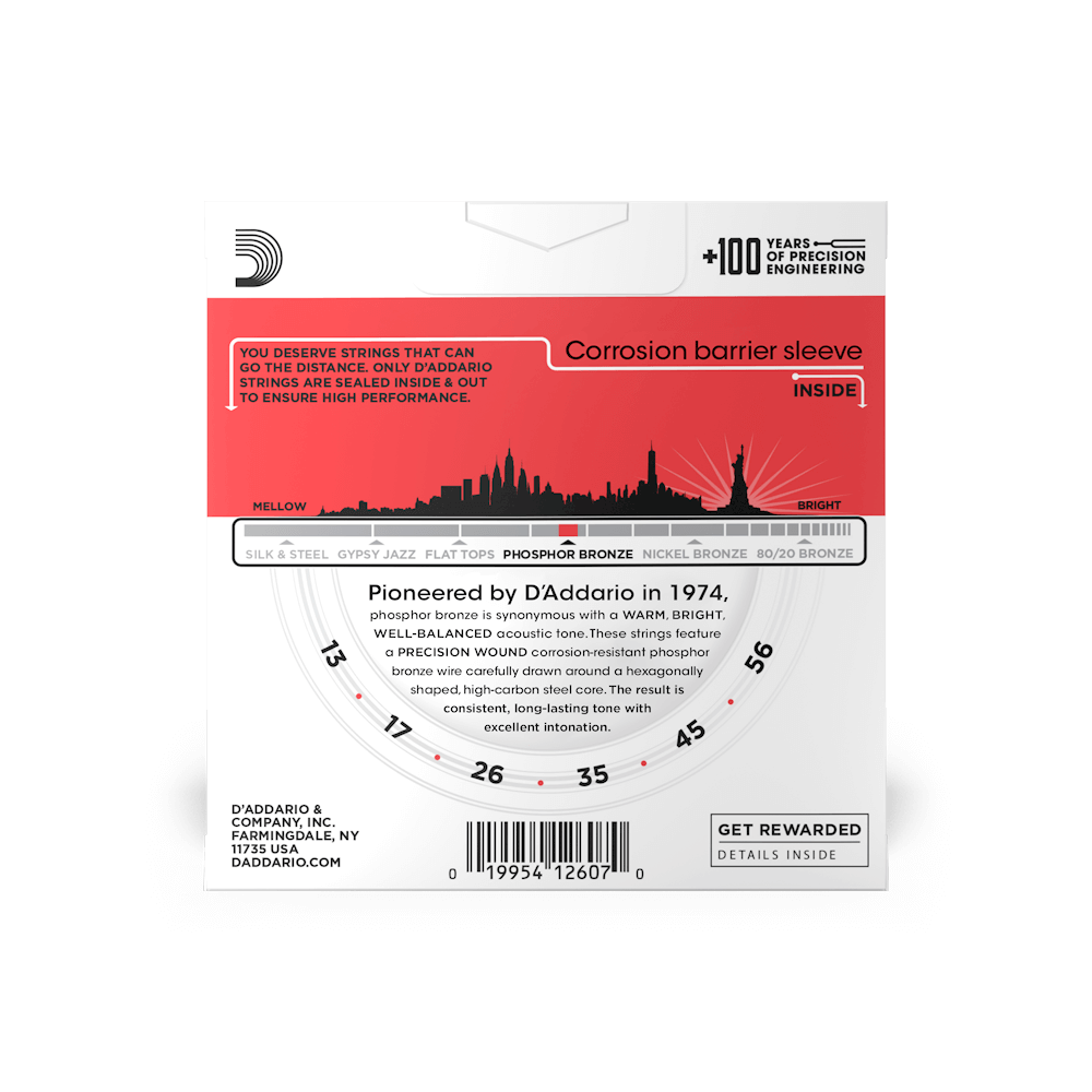 D'Addario 13-56 Medium, Phosphor Bronze Acoustic Guitar Strings