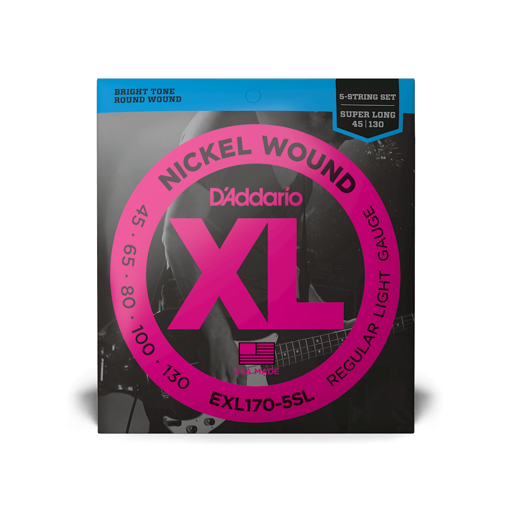 D'Addario 45-130 Regular Light 5-String, Super Long Scale, XL Nickel Bass Strings