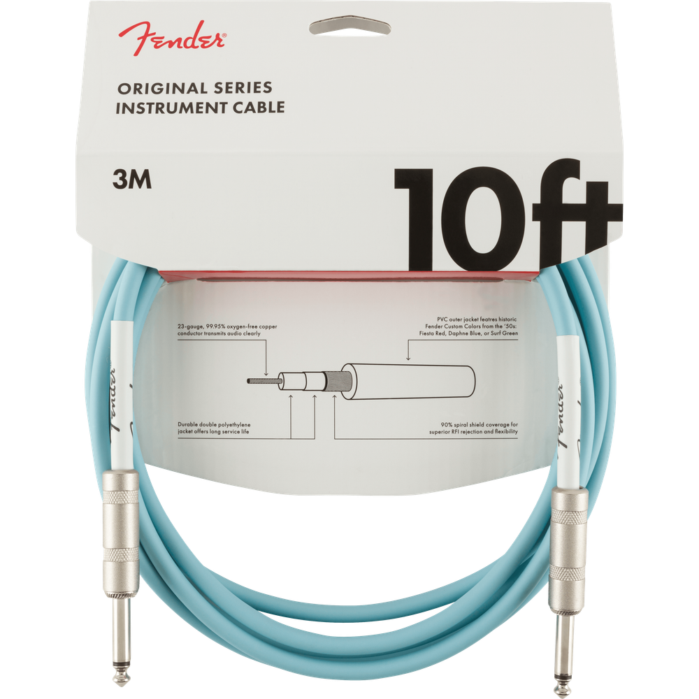 Fender Original Series Instrument Cables Daphne Blue 10 ft (Str/Str) Straight/Straight