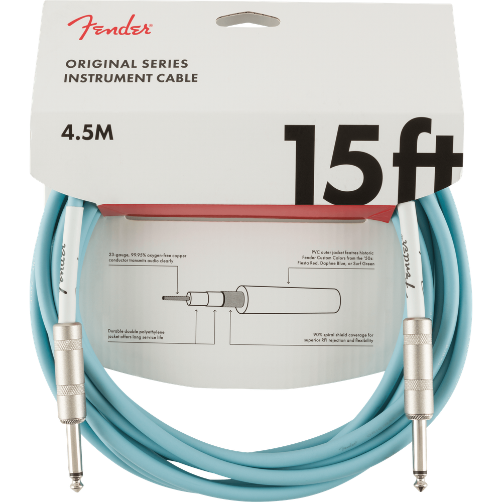 Fender Original Series Instrument Cables Daphne Blue 15 ft (Str/Str) Straight/Straight