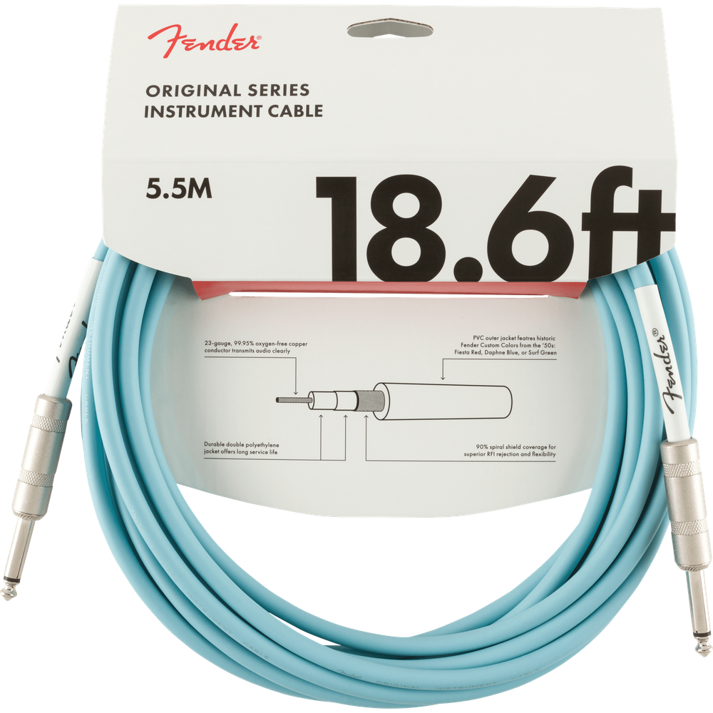 Fender Original Series Instrument Cables Daphne Blue 18.6 ft (Str/Str) Straight/Straight