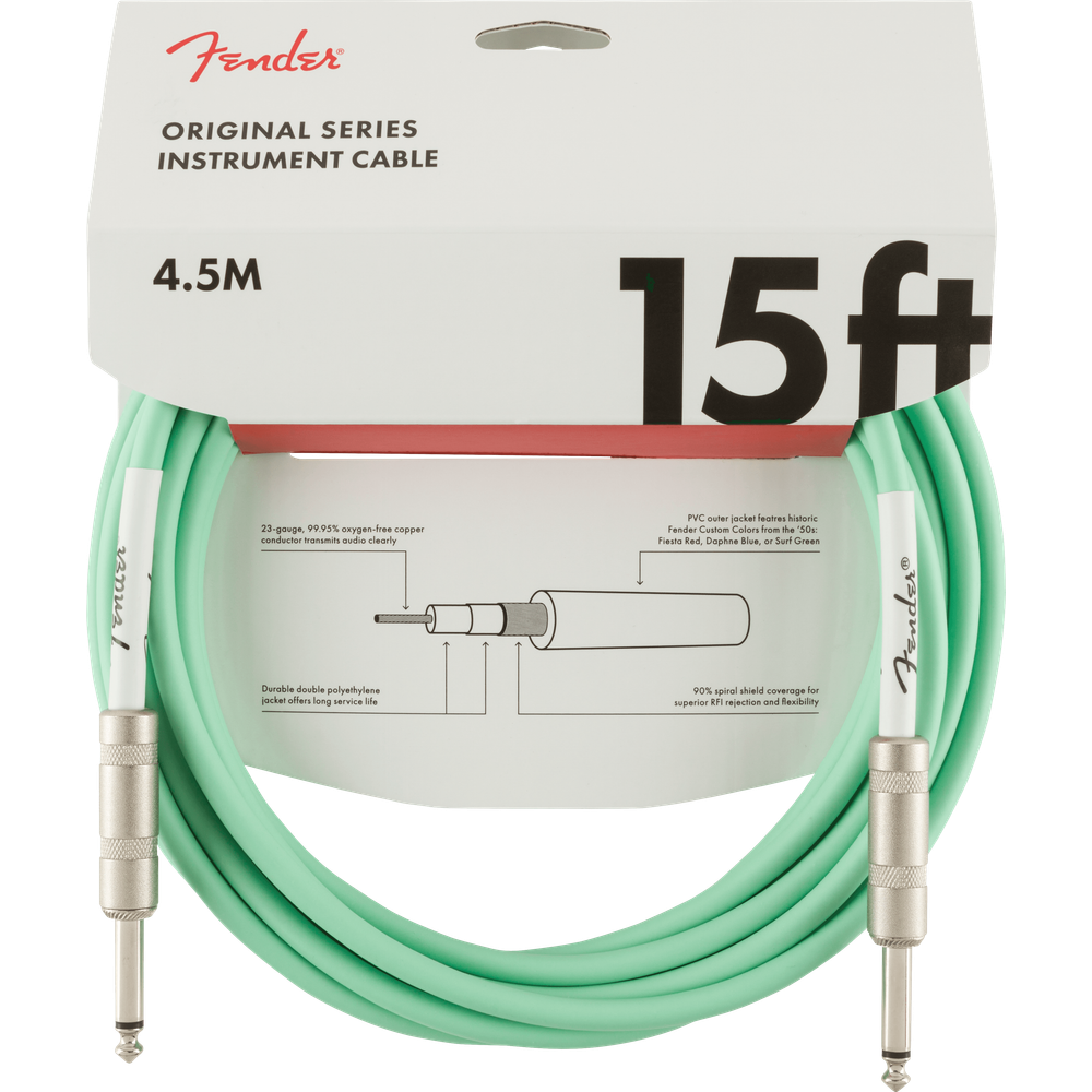 Fender Original Series Instrument Cables Surf Green 15 ft (Str/Str) Straight/Straight
