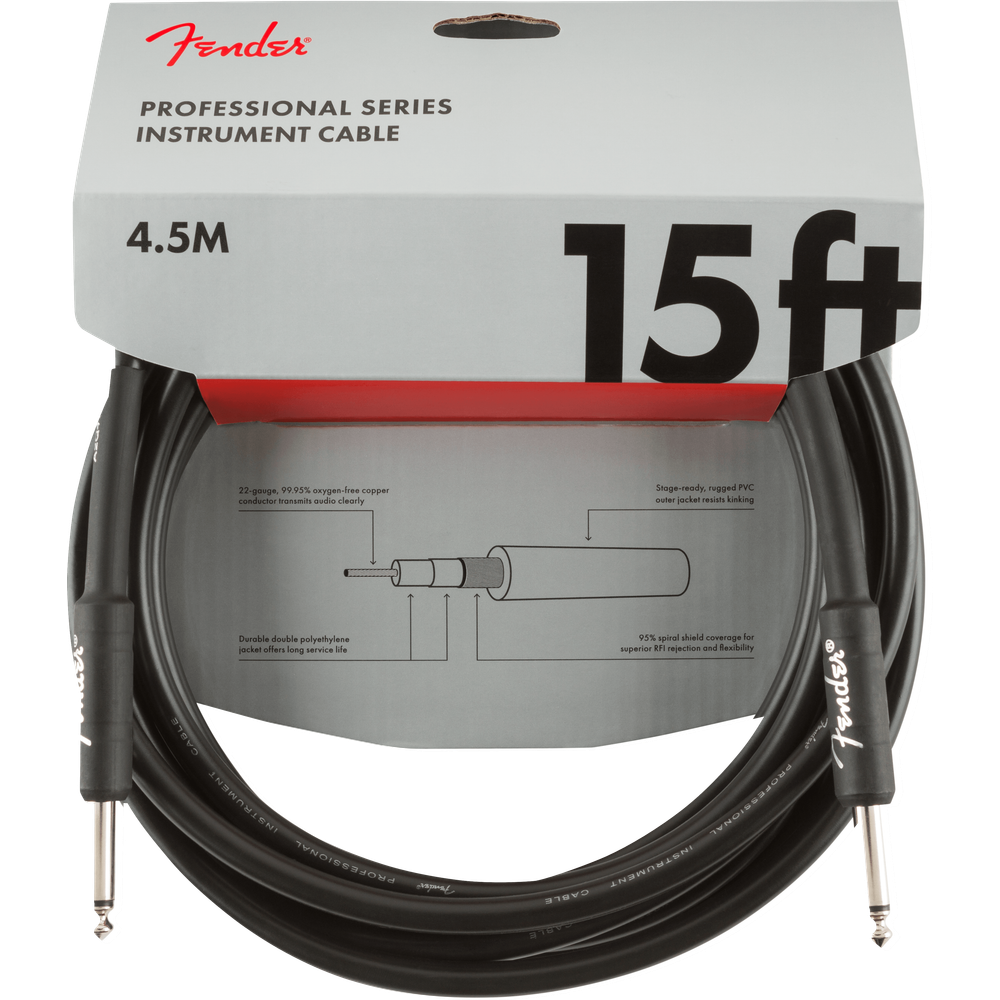 Fender Professional Series Instrument Cables Black 15 ft (Str/Str) Straight/Straight