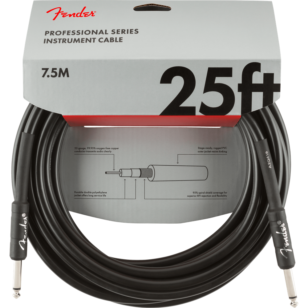 Fender Professional Series Instrument Cables Black 25 ft (Str/Str) Straight/Straight