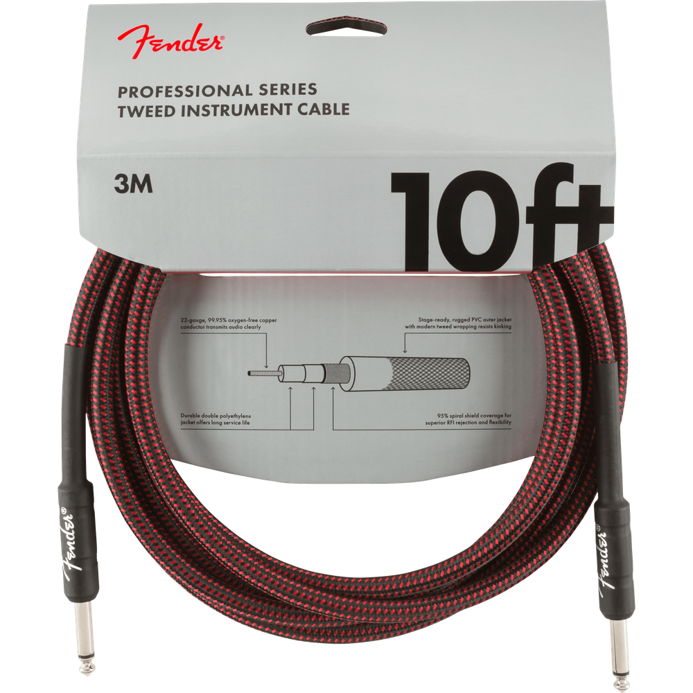 Fender Professional Series Tweed Instrument Cables Red Tweed 10 ft (Str/Str) Straight/Straight