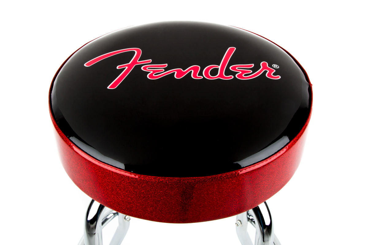 Fender Red Sparkle Logo Barstool, Black and Red Sparkle, detail