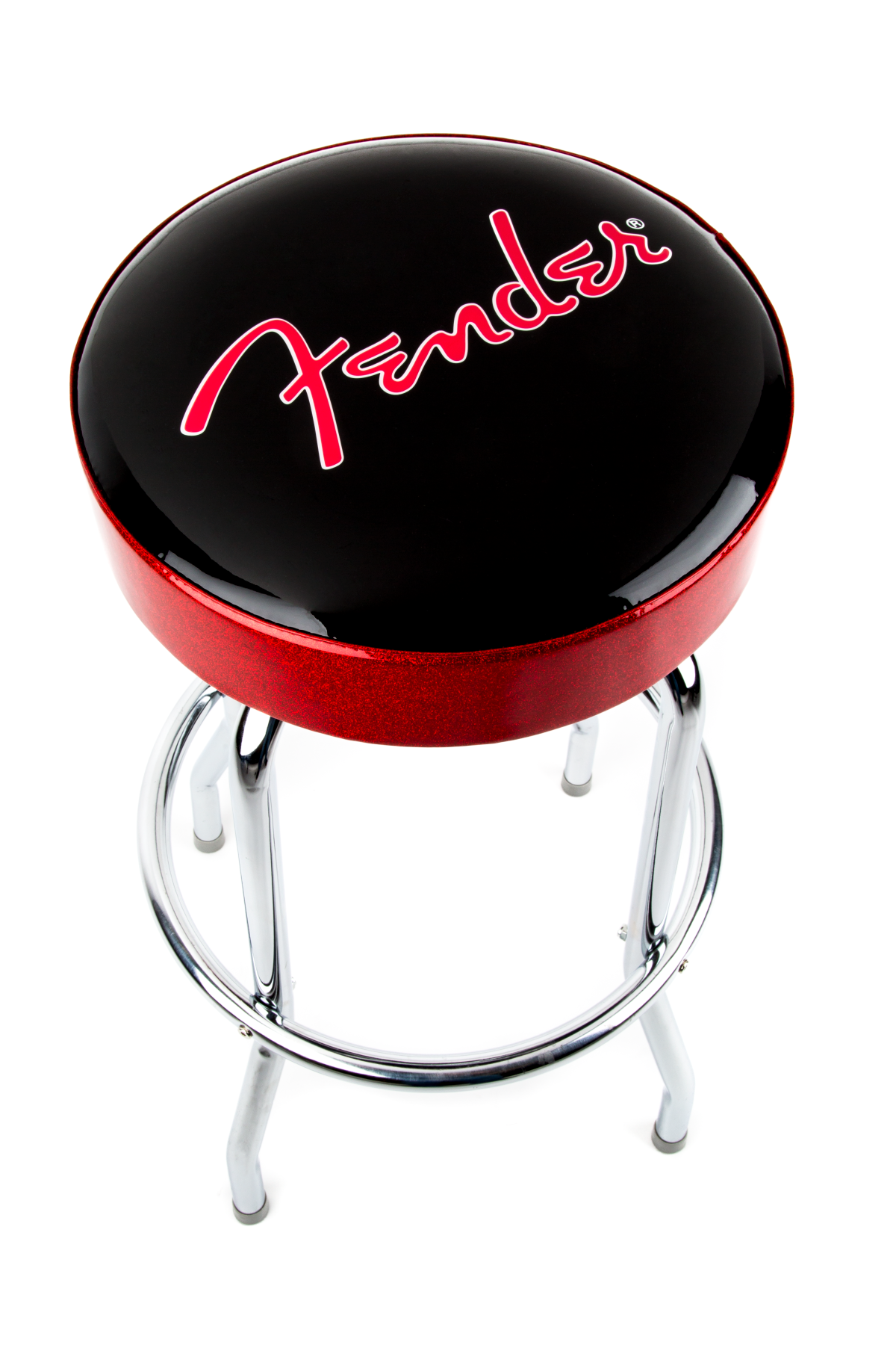 Fender Red Sparkle Logo Barstool, Black and Red Sparkle, front view