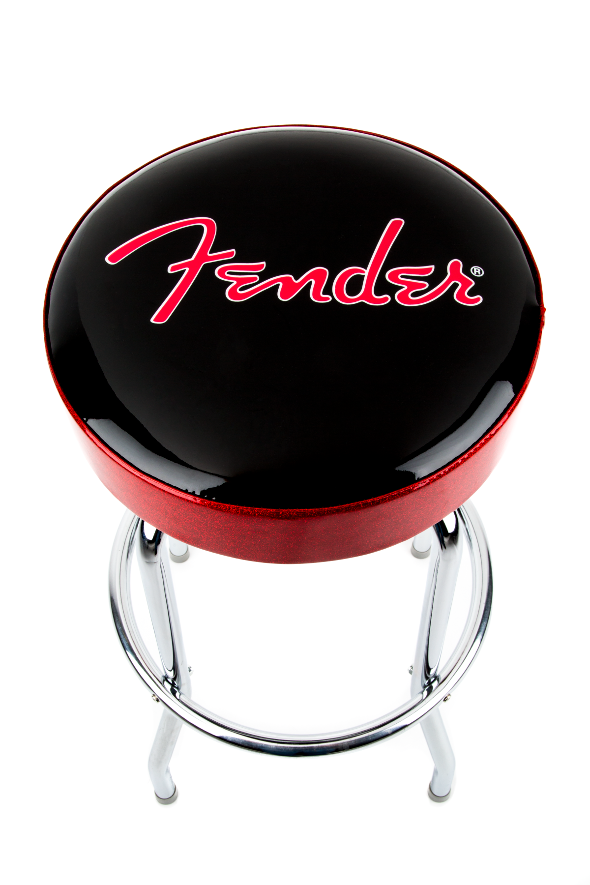 Fender Red Sparkle Logo Barstool, Black and Red Sparkle, front view